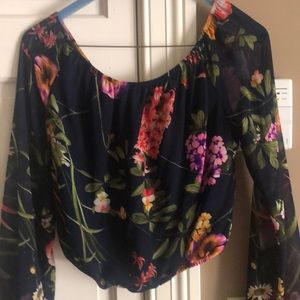 Navy with multi colored floral print,